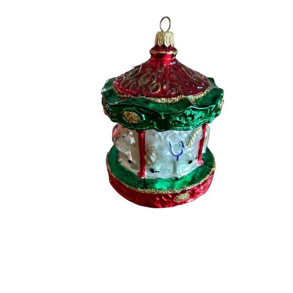 Large GLASS CHRISTMAS ORNAMENT POLAND Merry go round - Picture 2 of 6